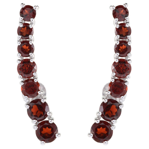 925 Sterling Silver Women Cuff  Earring Red Garnet