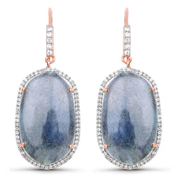 14K Rose Gold Plated 28.08 Carat Genuine Labradorite And White Topaz .925 Sterling Silver Earrings