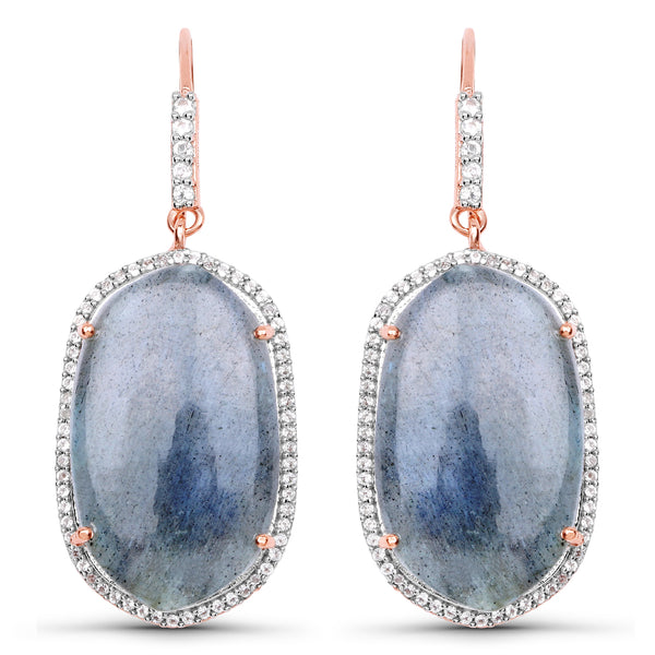 14K Rose Gold Plated 28.08 Carat Genuine Labradorite And White Topaz .925 Sterling Silver Earrings