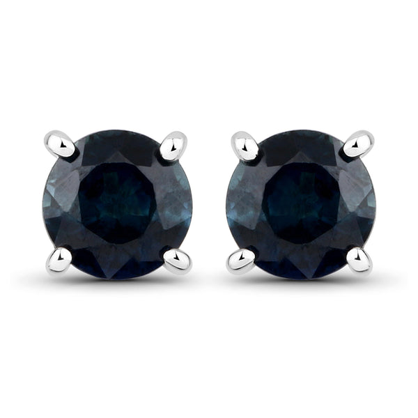 1.30 Carat Genuine Blue Sapphire 14K White Gold Earrings