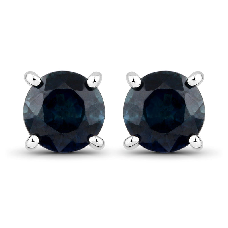 1.30 Carat Genuine Blue Sapphire 14K White Gold Earrings