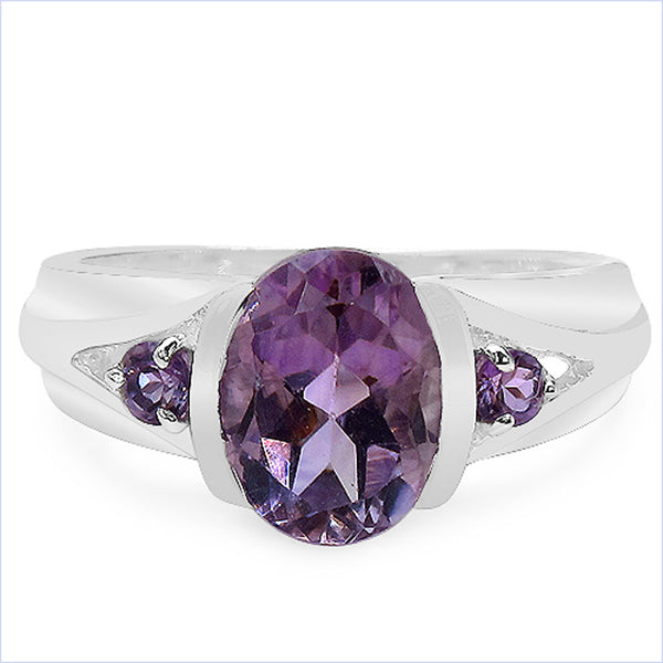 1.76 Carat Genuine Amethyst and White Topaz .925 Sterling Silver Ring