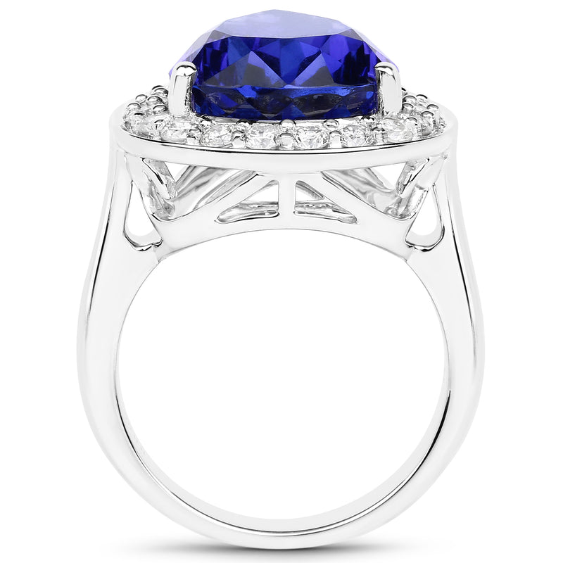 12.32 Carat Genuine Tanzanite and White Diamond 18K White Gold Ring