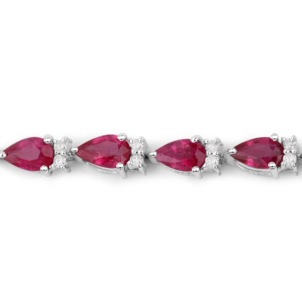 6.65 Carat Genuine Ruby and White Diamond 14K White Gold Bracelet