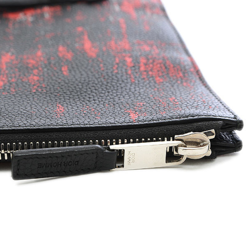 Dior Homme Clutch Bag Leather Red Black