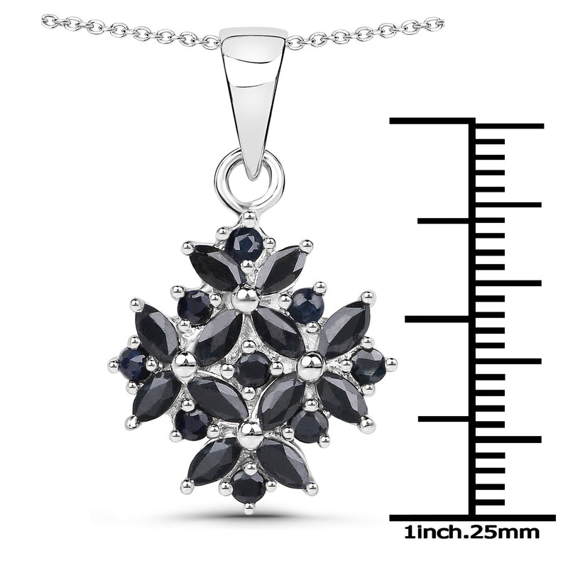 1.98 Carat Genuine Black Sapphire .925 Sterling Silver Pendant