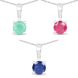 1.63 Carat Genuine Emerald, Glass Filled Ruby & Glass Filled Sapphire .925 Sterling Silver Pendant