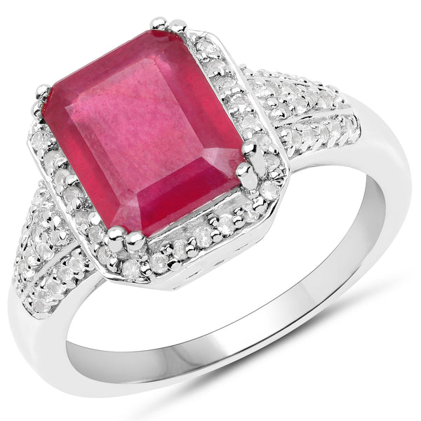 4.55 Carat Glass Filled Ruby and White Topaz .925 Sterling Silver Ring