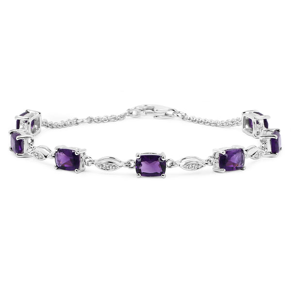 5.72 Carat Genuine Amethyst and White Topaz .925 Sterling Silver Bracelet