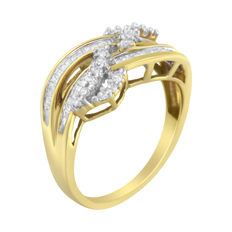 14kt Yellow Gold 1/2ct TDW Round and Baguette cut Diamond Ring Band (I-JI1-I2)