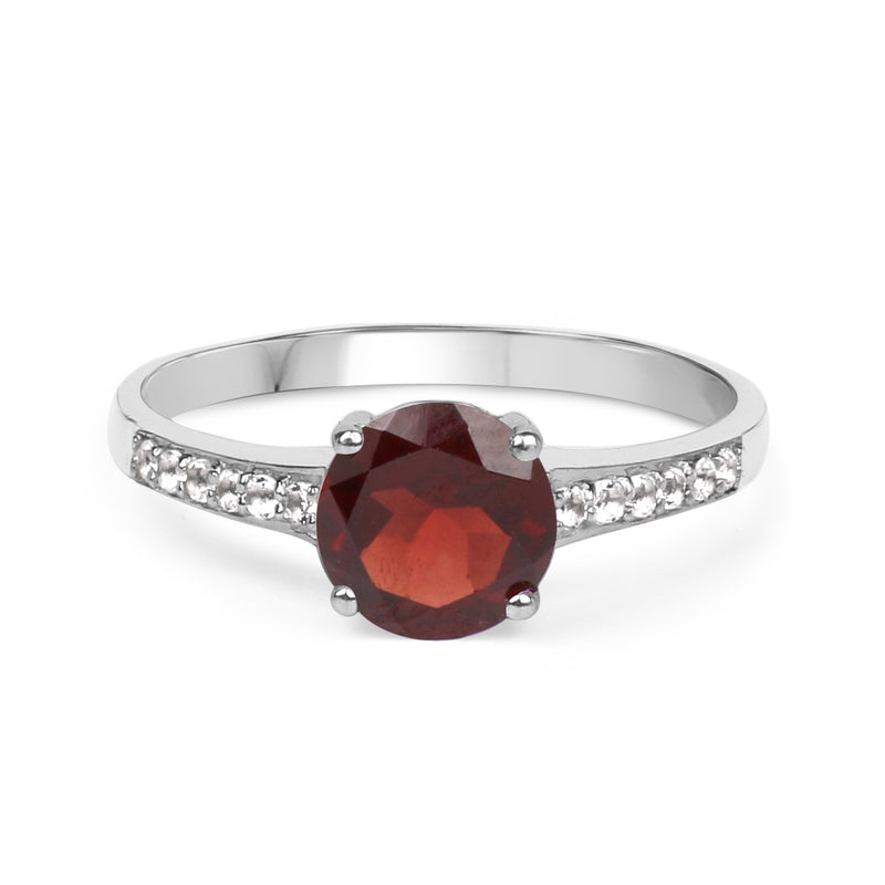 1.66 Carat Genuine Garnet & White Topaz .925 Sterling Silver Ring