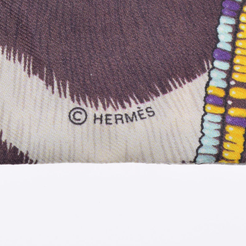 HERMES Hermes Twilly Old Tag Geometry Animal Yellow / Brown Ladies 100% Silk Scarf