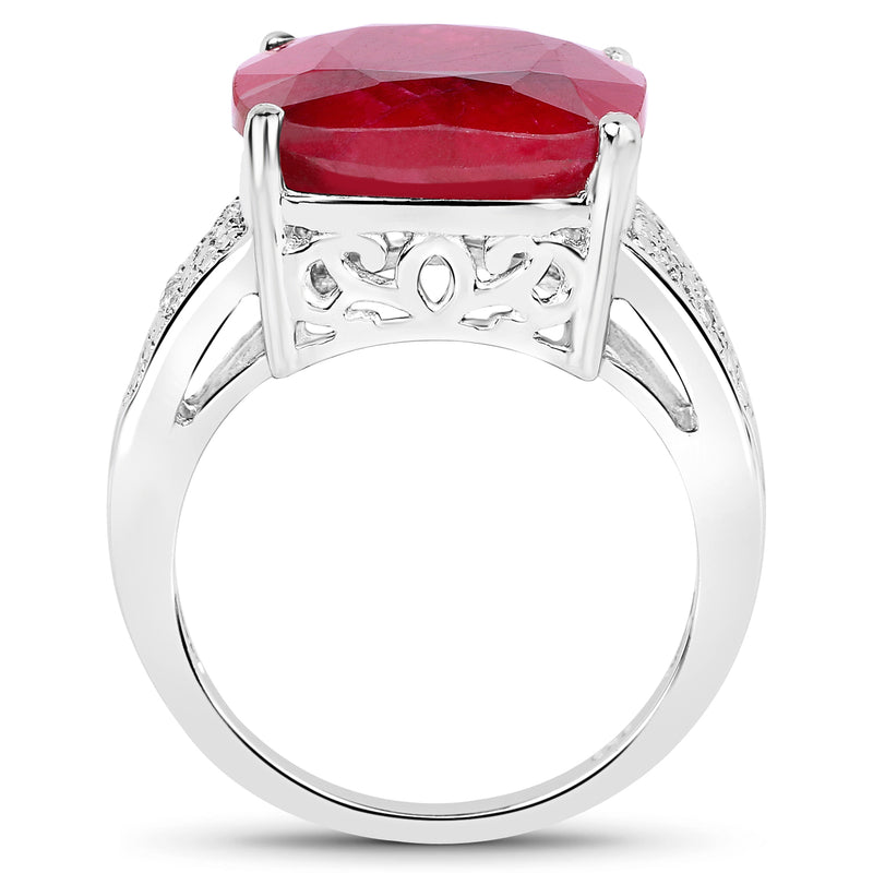 14.47 Carat Dyed Ruby and White Topaz .925 Sterling Silver Ring