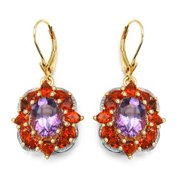 14K Yellow Gold Plated 8.14 Carat Genuine Amethyst & Citrine .925 Sterling Silver Earrings