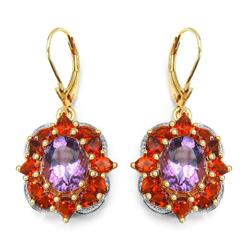 14K Yellow Gold Plated 8.14 Carat Genuine Amethyst & Citrine .925 Sterling Silver Earrings