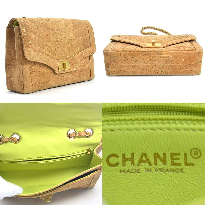 Chanel Chain Shoulder Bag V Stitch 2.55 Chevron Beige Cork Leather Gold Hardware Ladies