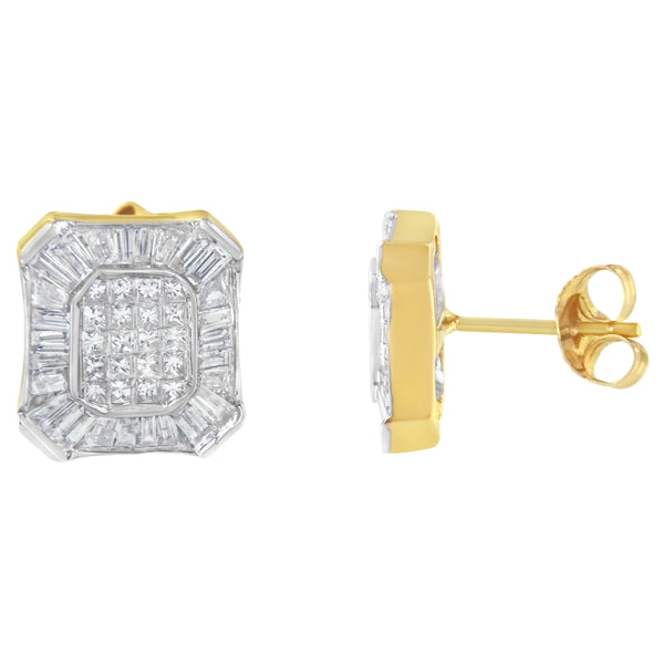 14K Yellow Gold 1ct TDW Composite Set- Diamond Art-Deco Stud Earrings (H-I I1-I2)