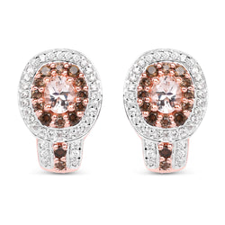 18K Rose Gold Plated 1.36 Carat Genuine Morganite, Smoky Quartz and White Zircon .925 Sterling Silver Earrings