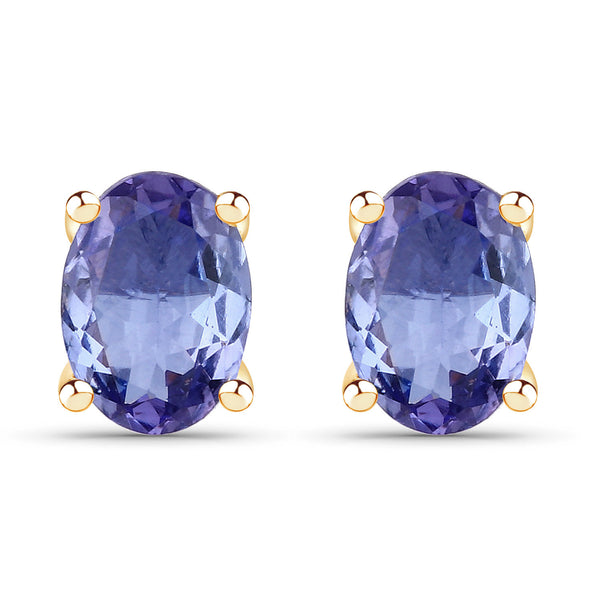 1.50 Carat Genuine Tanzanite 14K Yellow Gold Earrings