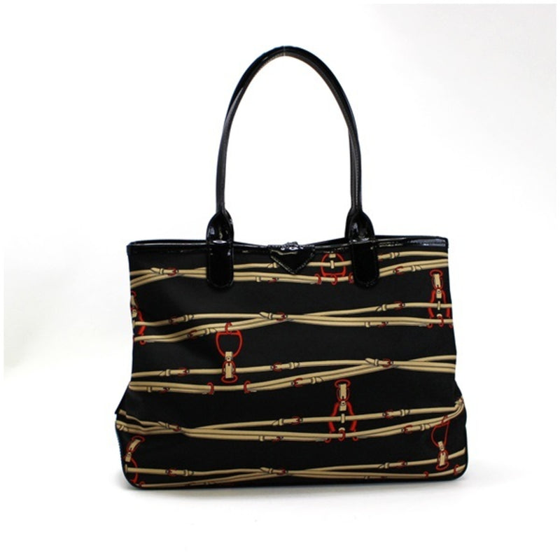Longchamp Rozo Reversible Tote Bag Shoulder Nylon x Leather Belt Pattern Black LONGCHAMP Ladies