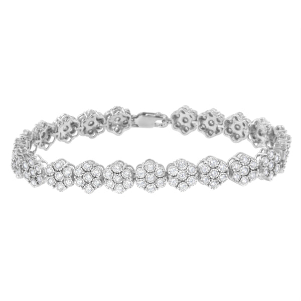 .925 Sterling Silver 2.0 cttw Diamond 7 Stone Floral Cluster Link Bracelet (I-J Color, I3 Clarity) -7.25"