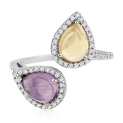 Cocktail Bypass Ring Pave Topaz Amethyst Citrine Sterling Silver Gift Jewelry