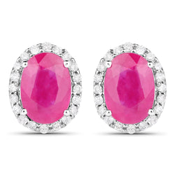 2.06 Carat Genuine Ruby and White Diamond 14K White Gold Earrings