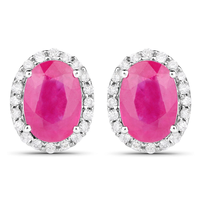 2.06 Carat Genuine Ruby and White Diamond 14K White Gold Earrings