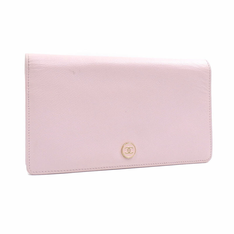 Chanel Bi-Fold Wallet Coco Button Ladies Pink Leather