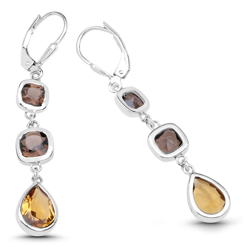 5.65 Carat Genuine Smoky Quartz and Champagne Quartz .925 Sterling Silver Earrings