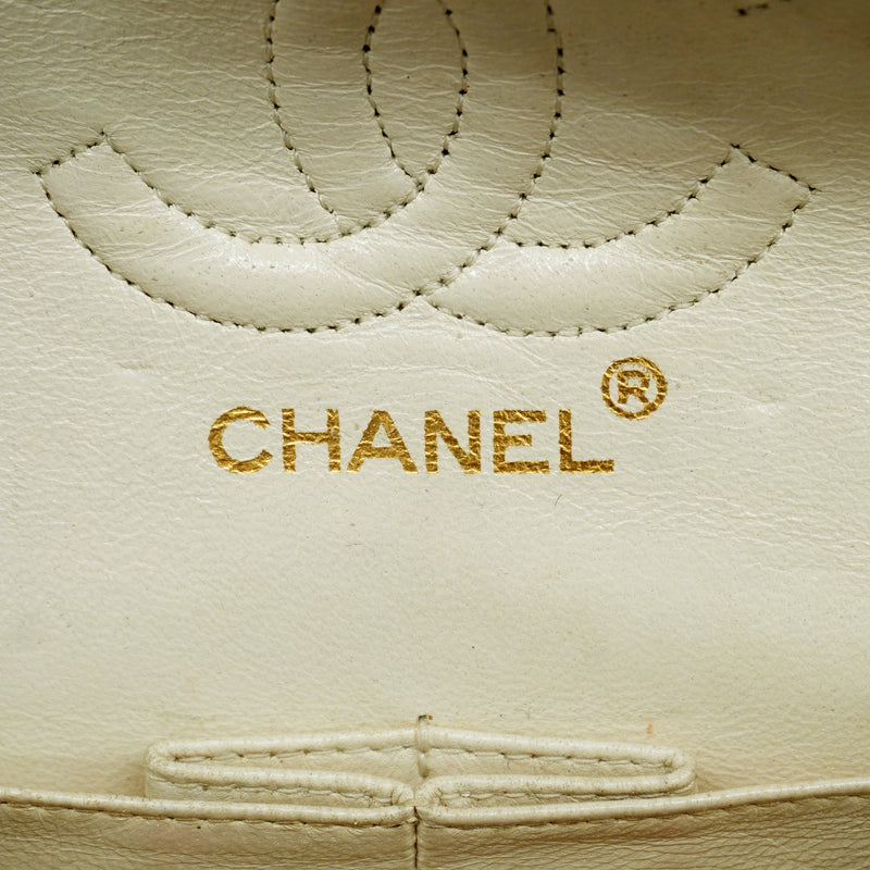 Auth Chanel Shoulder Bag Matrasse W Flap W Chain Lambskin Ivory Gold Metal