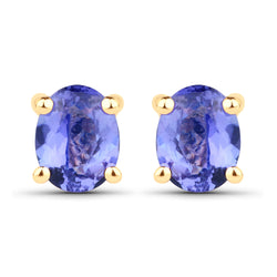 0.66 Carat Genuine Tanzanite 14K Yellow Gold Earrings