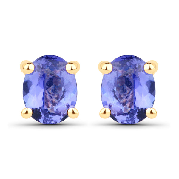 0.66 Carat Genuine Tanzanite 14K Yellow Gold Earrings