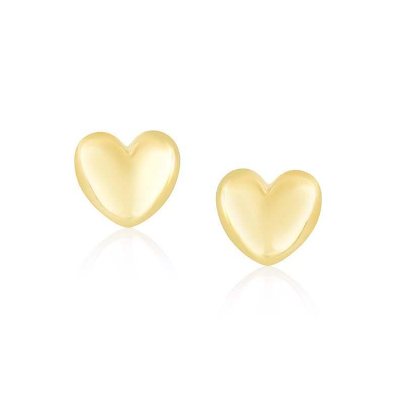 14k Yellow Gold Puffed Heart Shape Shiny Earrings