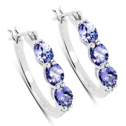 1.99 Carat Genuine Tanzanite and White Diamond .925 Sterling Silver Earrings