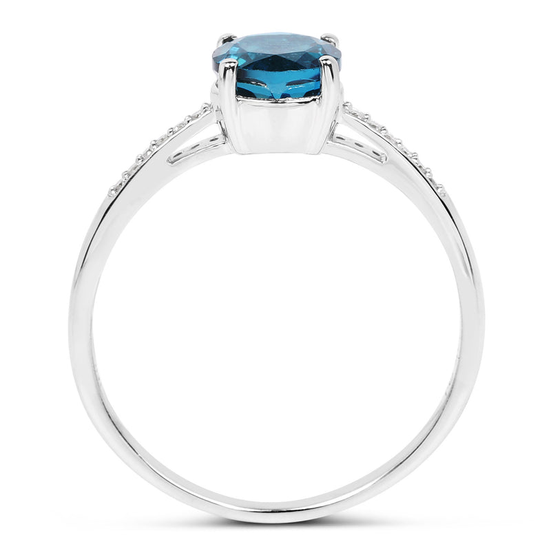 1.05 Carat Genuine London Blue Topaz and White Diamond 14K White Gold Ring