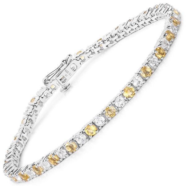 5.77 Carat Genuine Citrine and White Topaz .925 Sterling Silver Bracelet