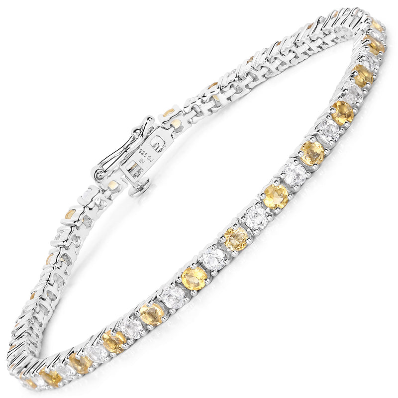 5.77 Carat Genuine Citrine and White Topaz .925 Sterling Silver Bracelet