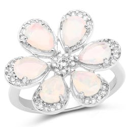 1.71 Carat Genuine Ethiopian Opal and White Topaz .925 Sterling Silver Ring Ring