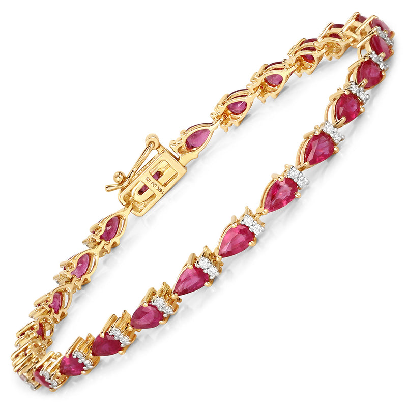 6.65 Carat Genuine Ruby and White Diamond 14K Yellow Gold Bracelet