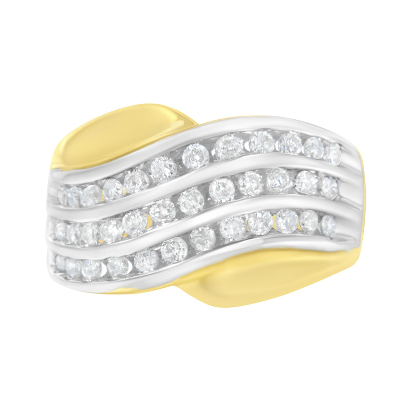 10KT Two-Tone Gold 1 cttw Diamond Channel-Set 3 Row Band Ring (I-J I2-I3) - Size 7
