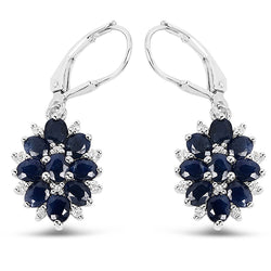 3.94 Carat Blue Sapphire and White Zircon .925 Sterling Silver Earrings