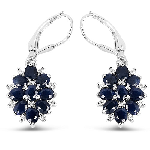 3.94 Carat Blue Sapphire and White Zircon .925 Sterling Silver Earrings