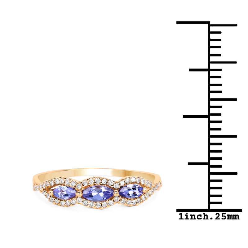 0.44 Carat Genuine Tanzanite and White Diamond 14K Yellow Gold Ring