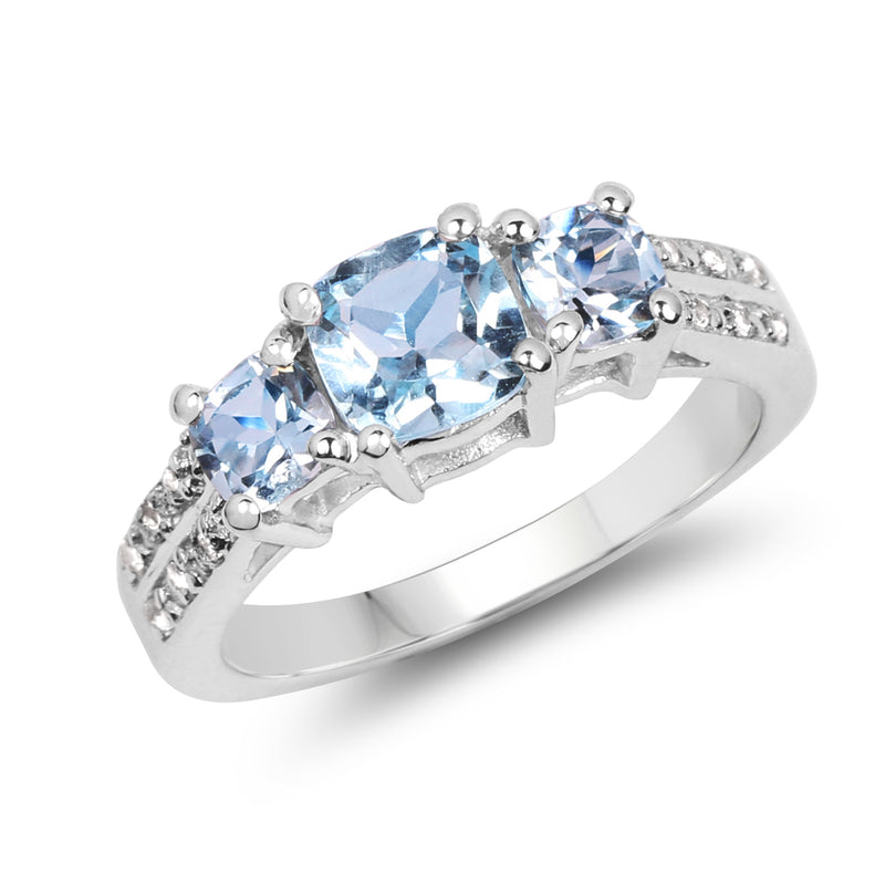 1.98 Carat Genuine Blue Topaz and White Topaz .925 Sterling Silver Ring