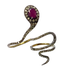 1.48Ct Pave Diamond 925 Sterling Silver Ruby Snake Design Ring