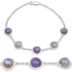 11.00 Carat Genuine Charolite And Labradorite .925 Sterling Silver Bracelet