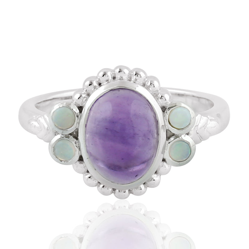 2.19 Natural Amethyst Cocktail Ring 925 Sterling Silver Ethiopian opal Jewelry