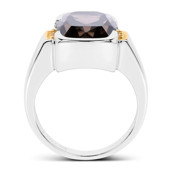Two Tone Plated 5.51 Carat Genuine Smoky Quartz and White Topaz .925 Sterling Silver Ring