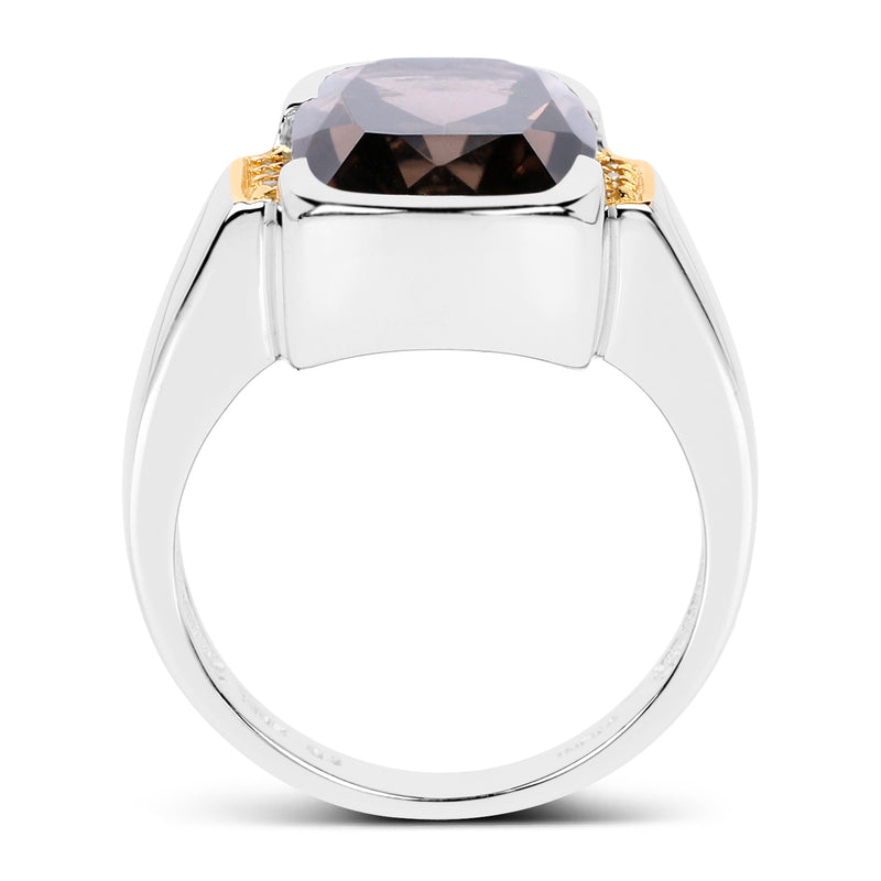 Two Tone Plated 5.51 Carat Genuine Smoky Quartz and White Topaz .925 Sterling Silver Ring